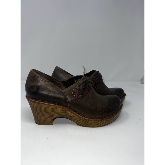 Born F13222 Womens Brown Leather Closed Toe Slip-On Block Heel Clog Shoes Size 9 - Picture 3 of 9